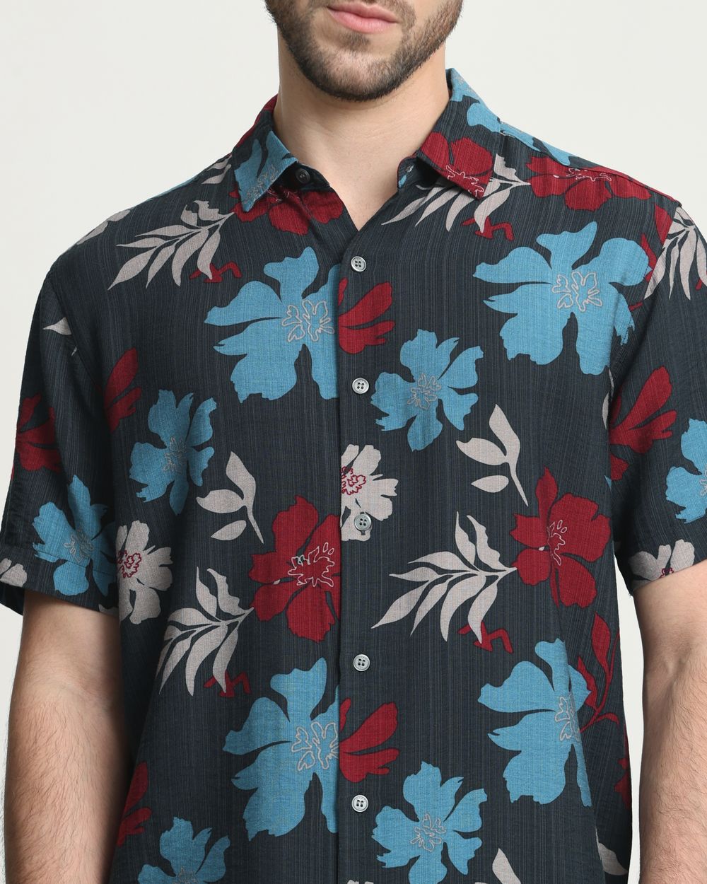 Dark Green Floral Print Slim Fit Casual Shirt