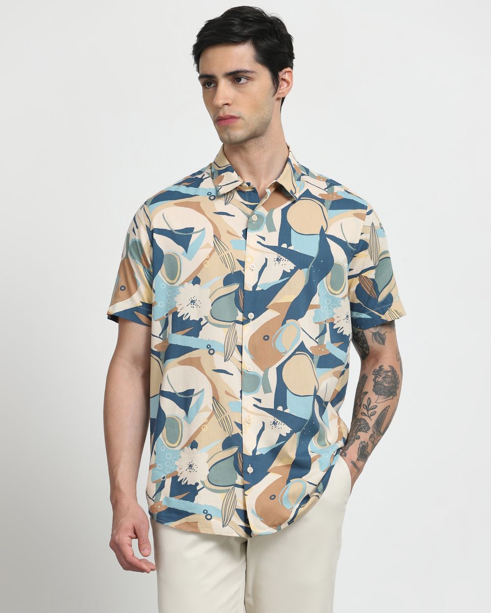 Multi Abstract Print Slim Fit Casual Shirt