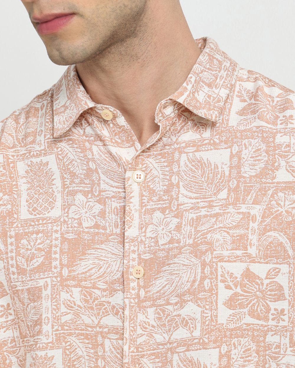 Peach Resort Print Slim Fit Casual Shirt
