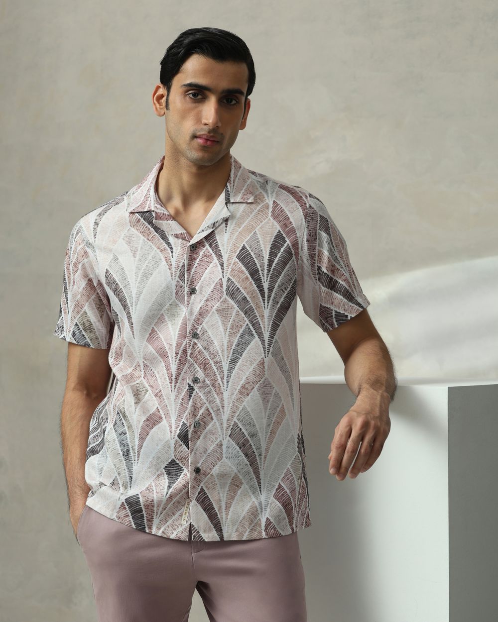 Beige Resort Print Relaxed Fit Casual Shirt