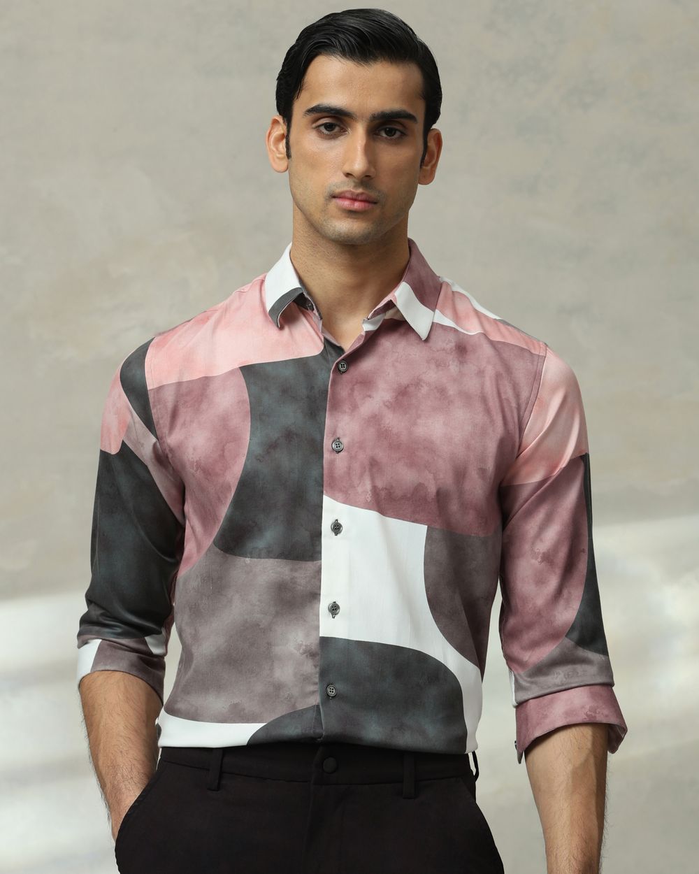 Multicolour Abstract Print Stretch Slim Fit Casual Shirt