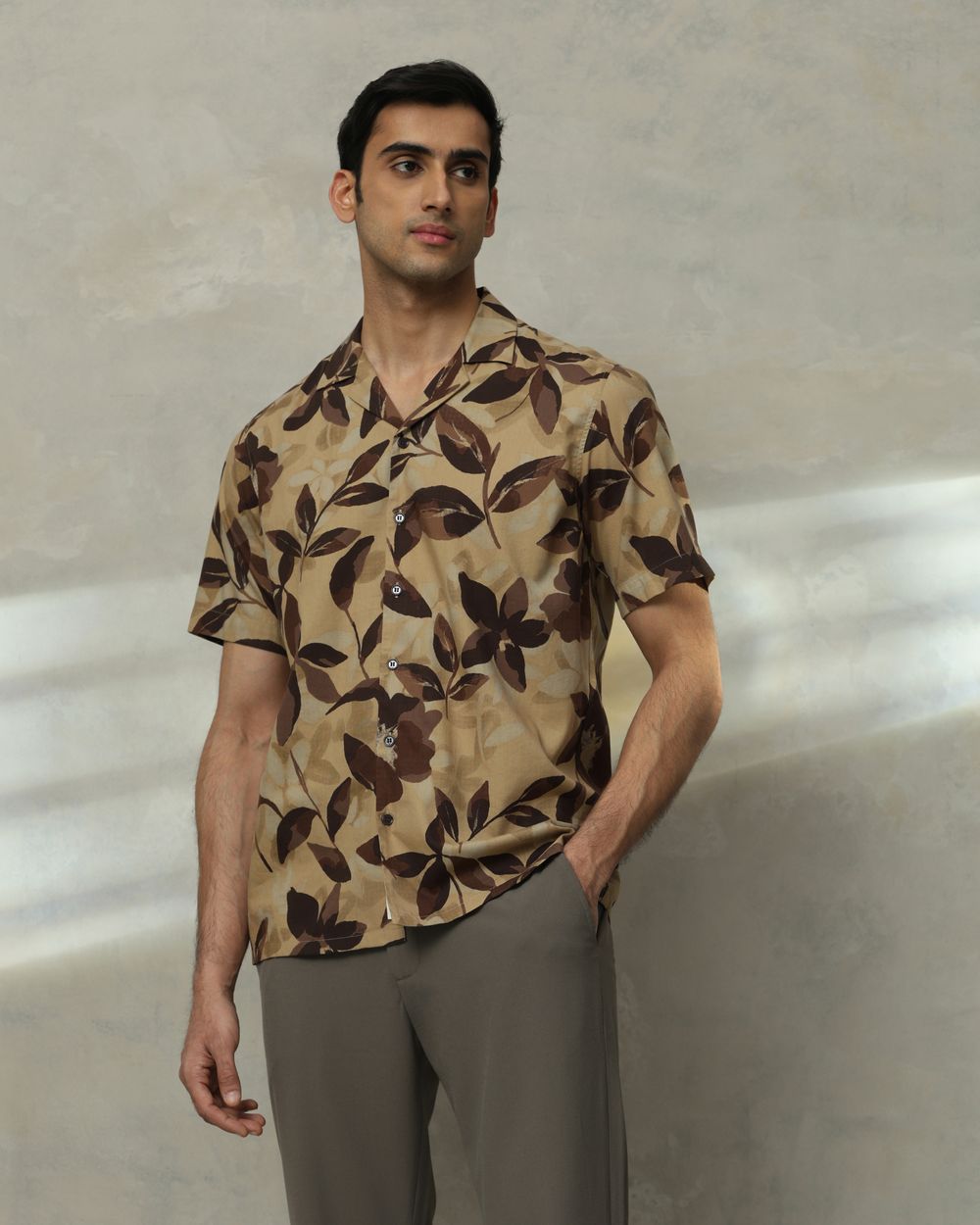 Brown Floral Print Relaxed Fit Casual Shirt