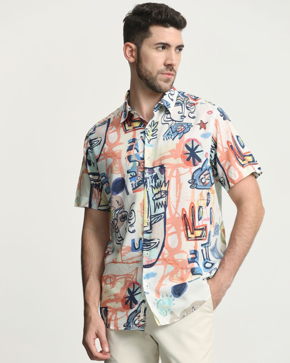 Multi Abstract Print Slim Fit Casual Shirt