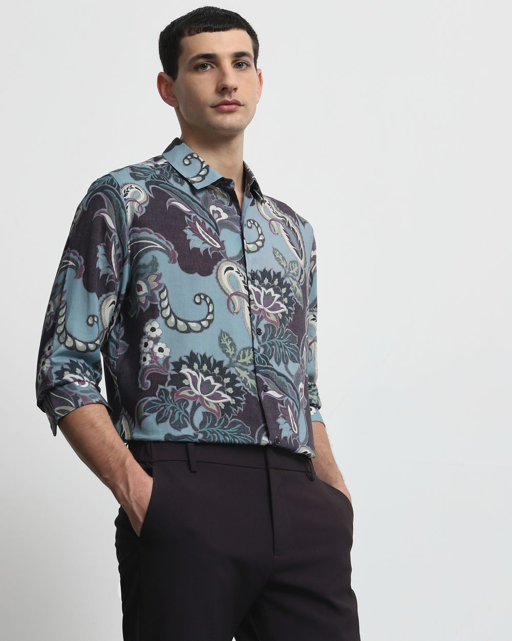 Multi Paisley Print Slim Fit Casual Shirt