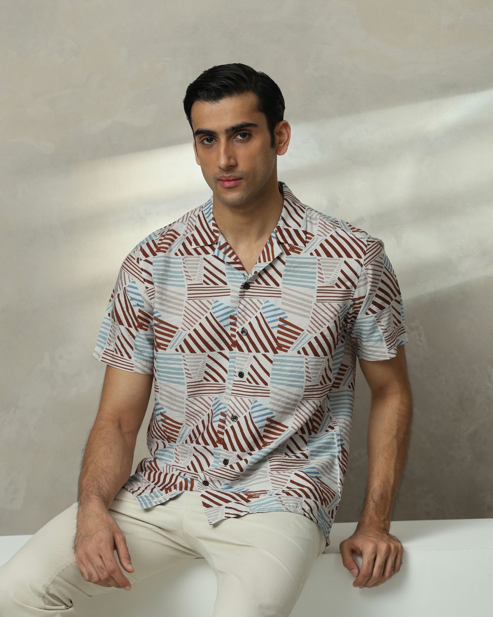 Brown Resort Print Relaxed Fit Casual Shirt