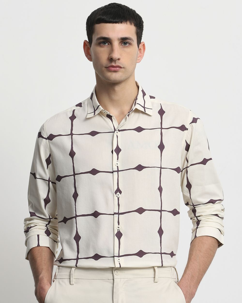 Off White Large Check Slim Fit Casual Shirt