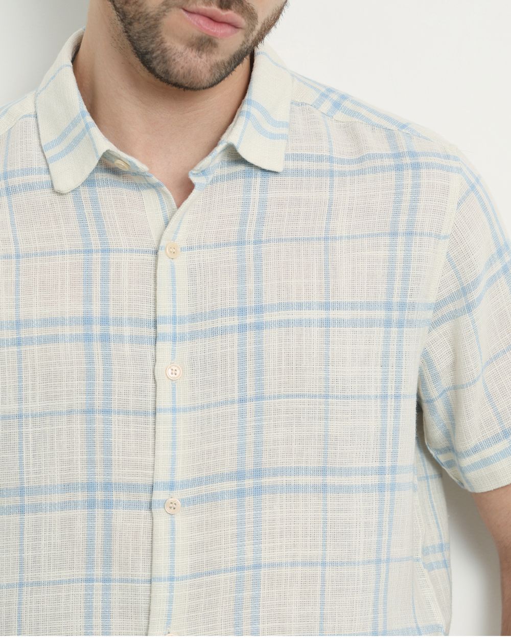 Off White Square Check Slim Fit Casual Shirt