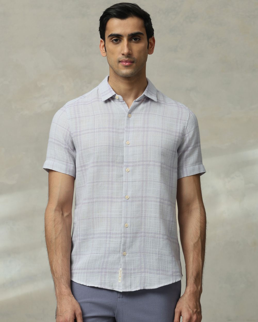 Lilac Square Check Slim Fit Casual Shirt