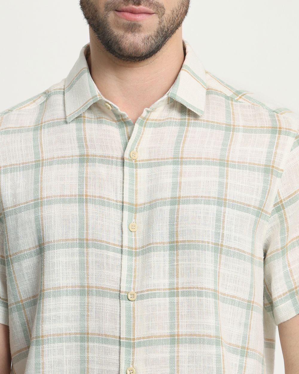 Off White Square Check Slim Fit Casual Shirt