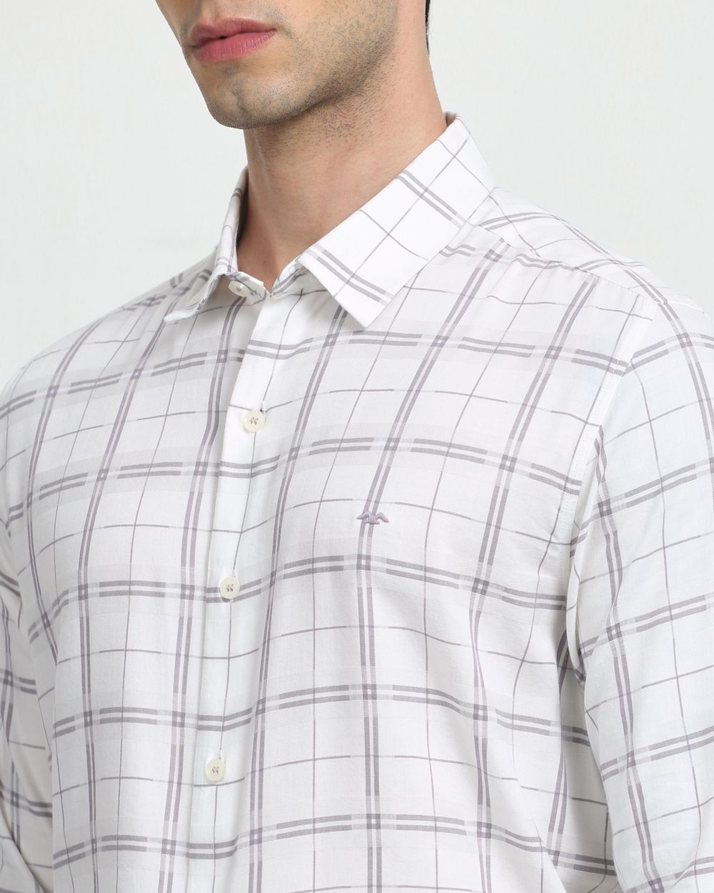 White Square Check Slim Fit Casual Shirt