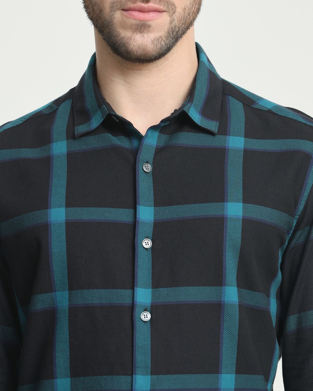 Black Large Check Slim Fit Casual Shirt