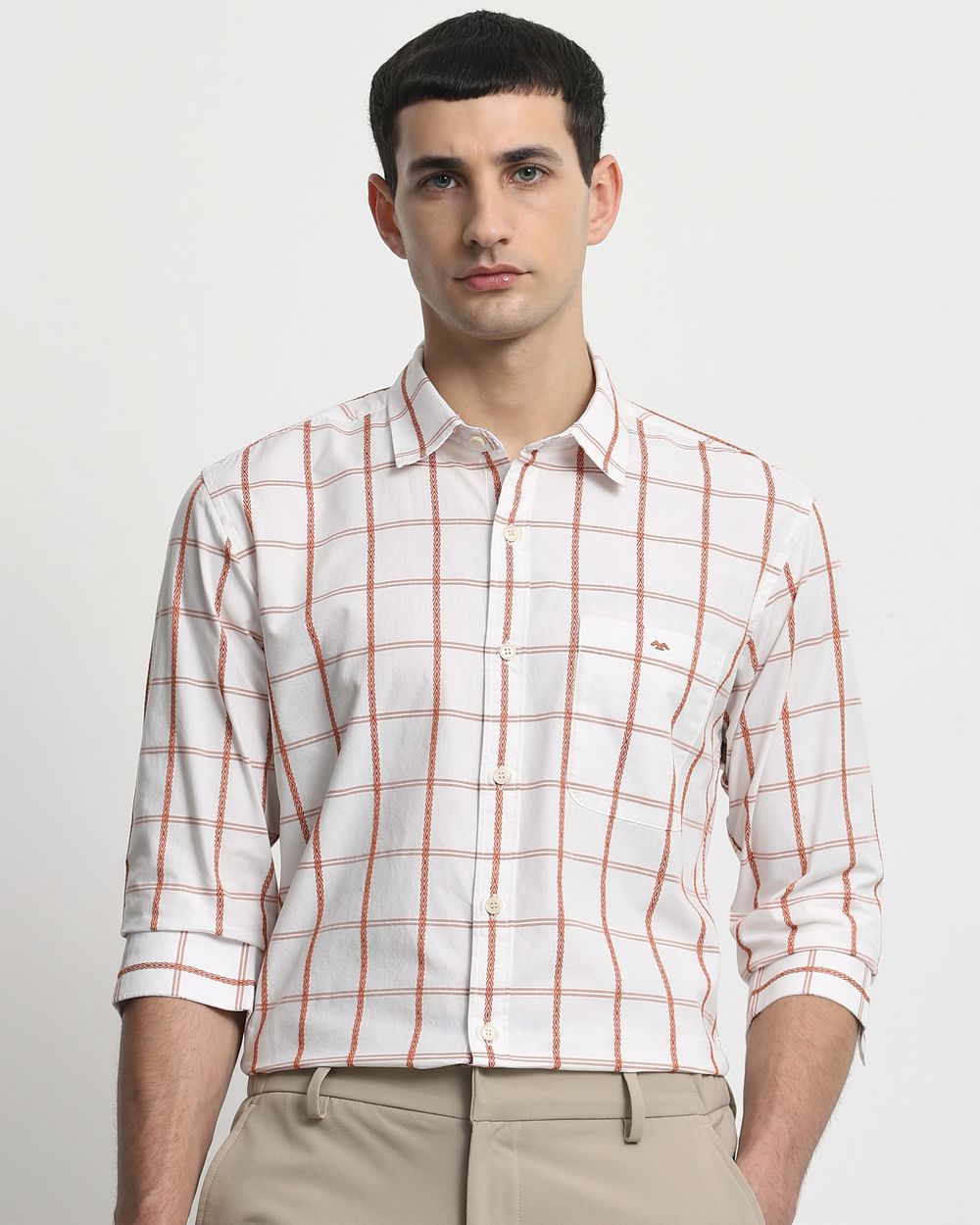 White Square Check Slim Fit Casual Shirt