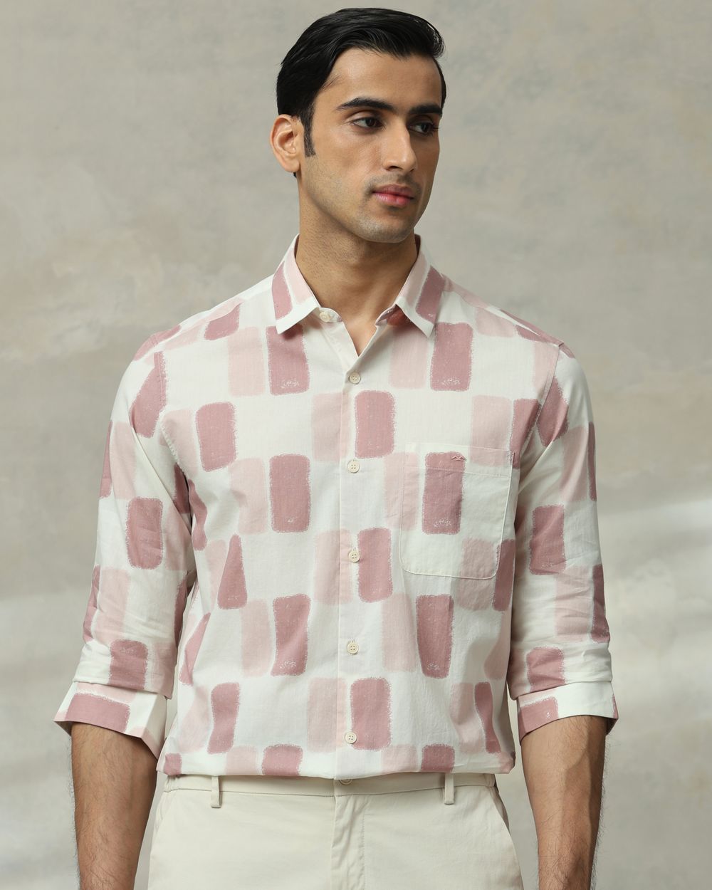 Pink Abstract Print Slim Fit Casual Shirt