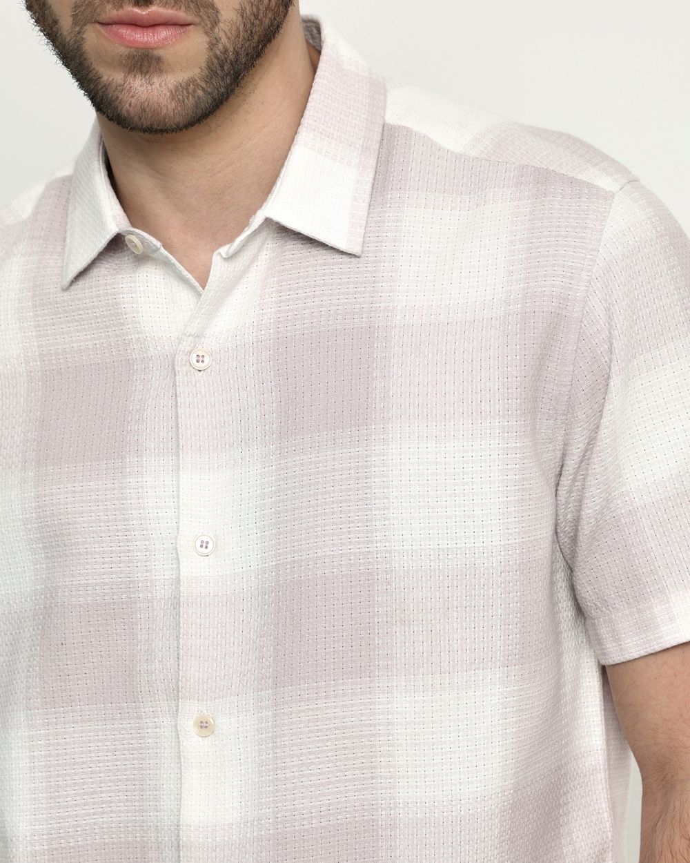 Lilac Large Check Slim Fit Casual Shirt