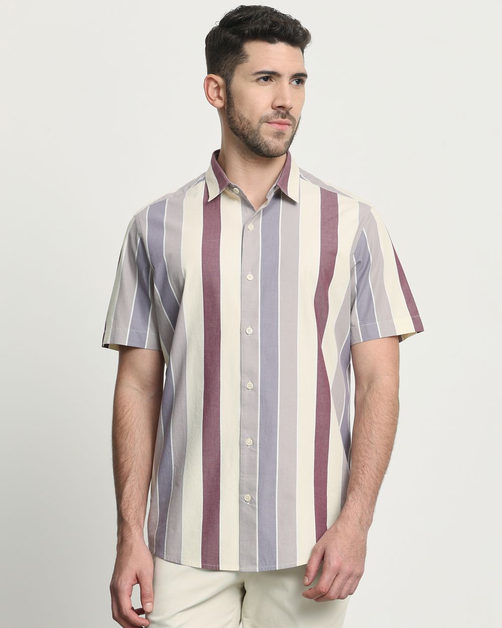 Lilac Wide Stripe Slim Fit Casual Shirt