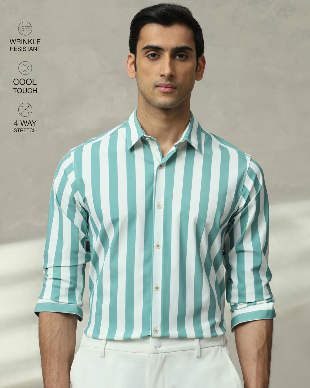 Teal Scuba Stripe Stretch Slim Fit Casual Shirt