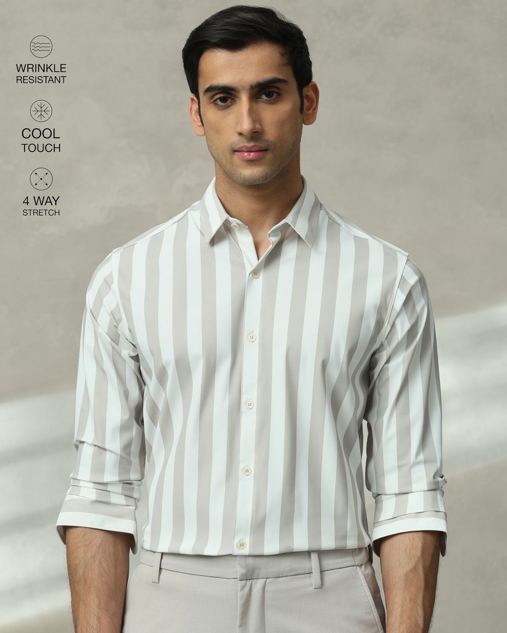 Light Grey Scuba Stripe Stretch Slim Fit Casual Shirt