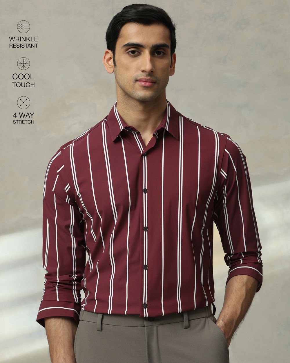 Maroon Scuba Stripe Stretch Slim Fit Casual Shirt