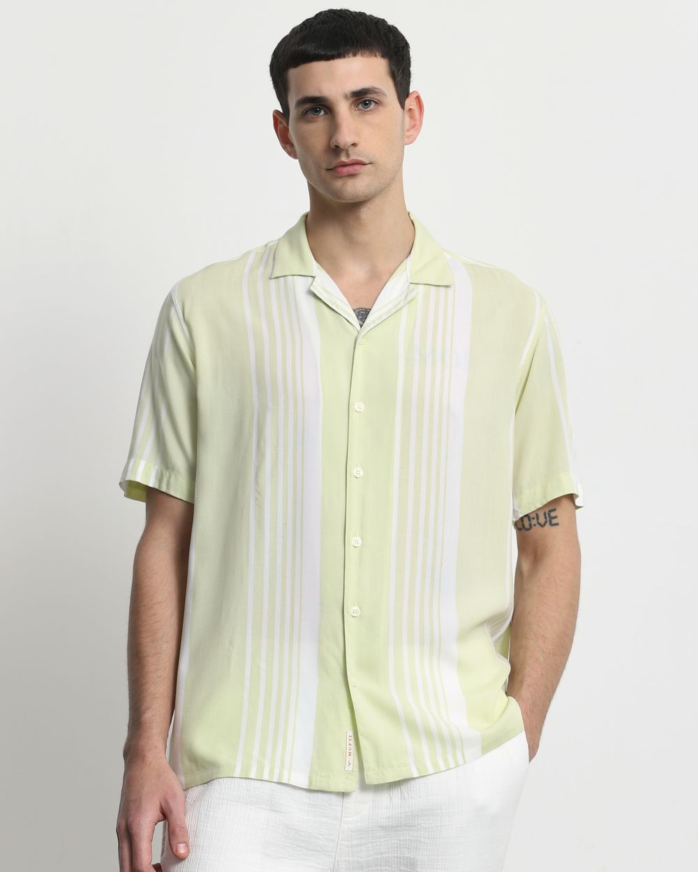 Light Green Printed Stripe Relaxed Fit Casual Shirt