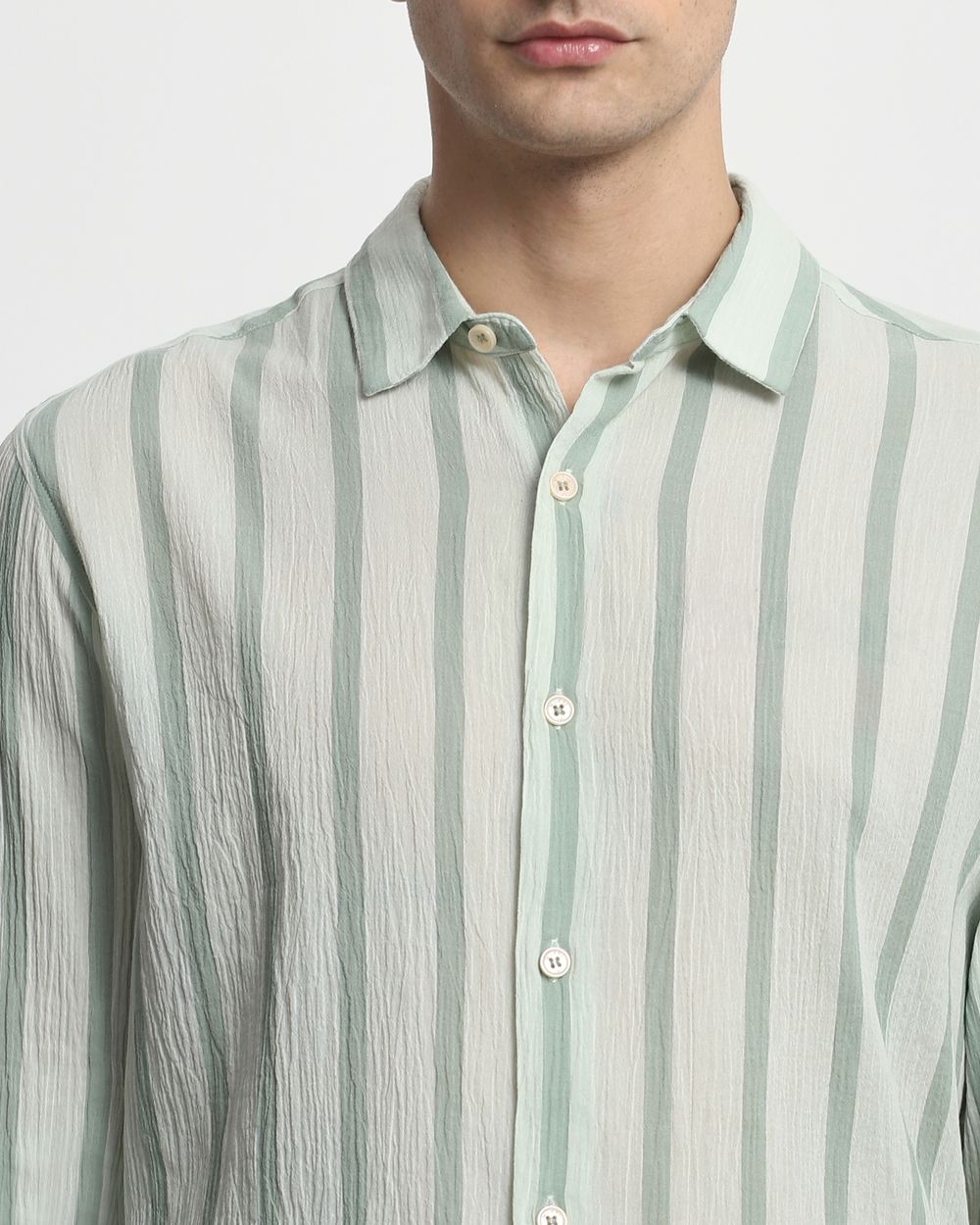 Sage Textured Stripe Slim Fit Casual Shirt
