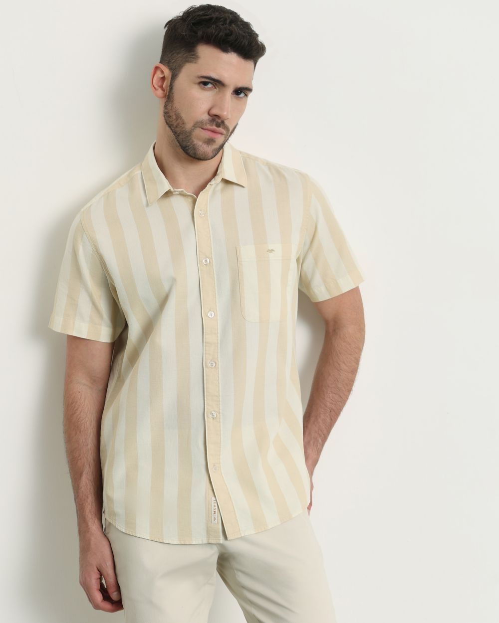 Light Khaki Tonal Stripe Slim Fit Casual Shirt