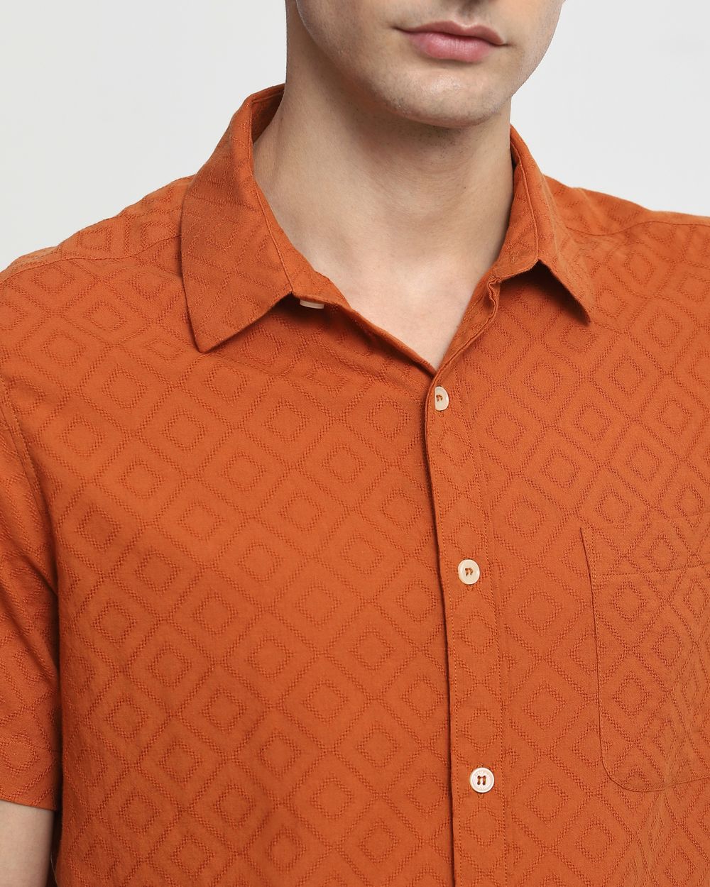 Rust Textured Plain Slim Fit Casual Shirt