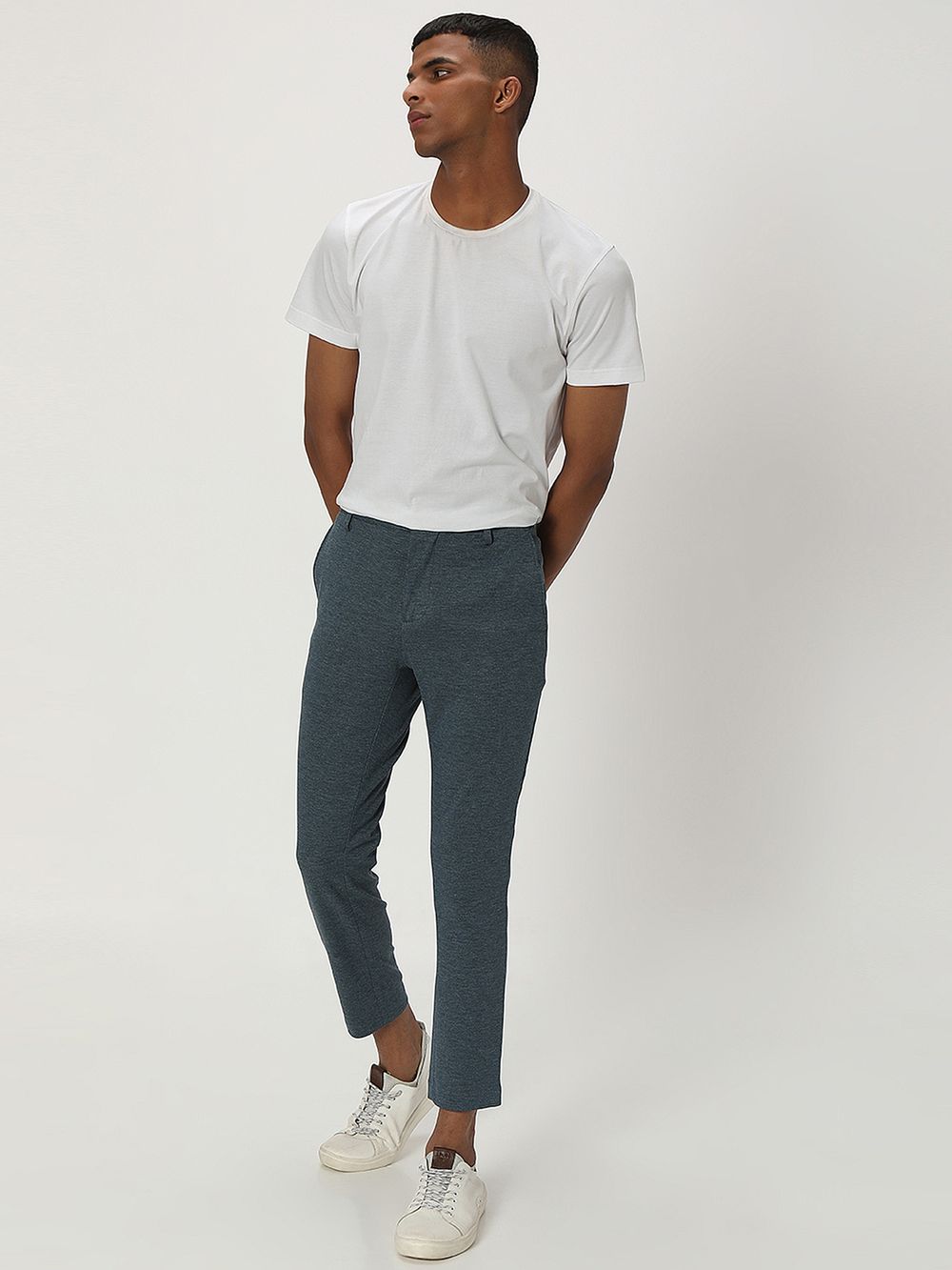 Teal Ankle Length Stretch Chinos