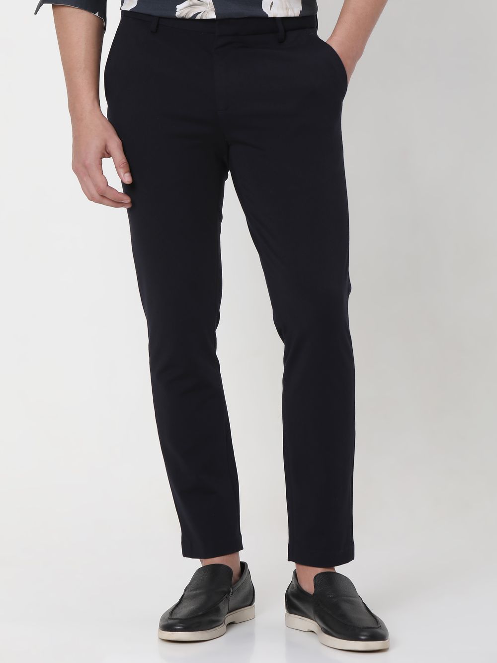 Navy Ankle Length Stretch Chinos Trouser