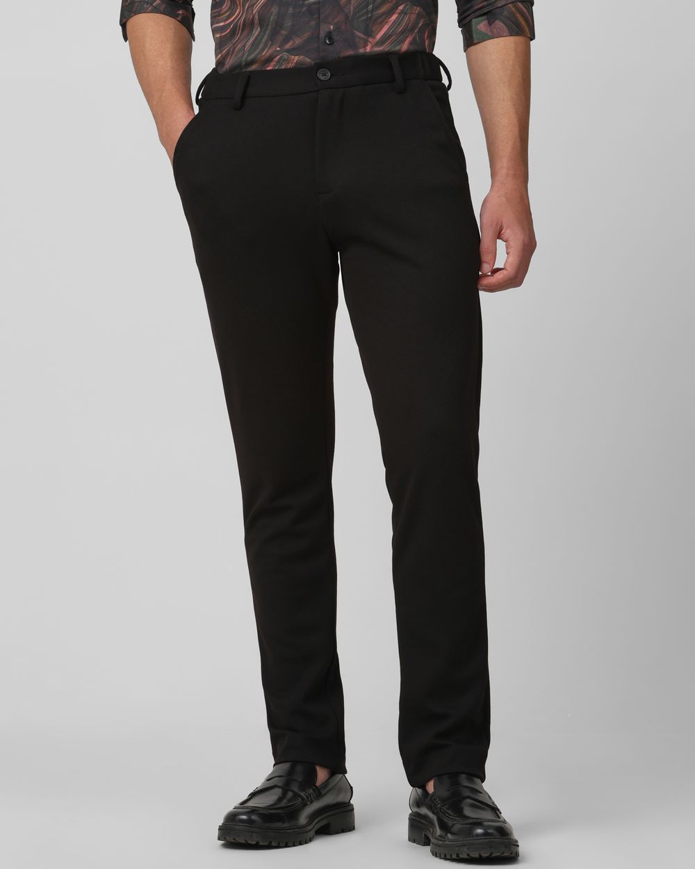 Black Slim Fit Jersey Flat Front Pants Trousers