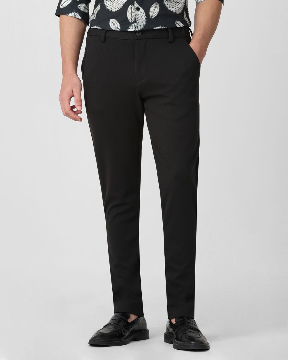 Green Slim Fit Jersey Flat Front Pants Trousers