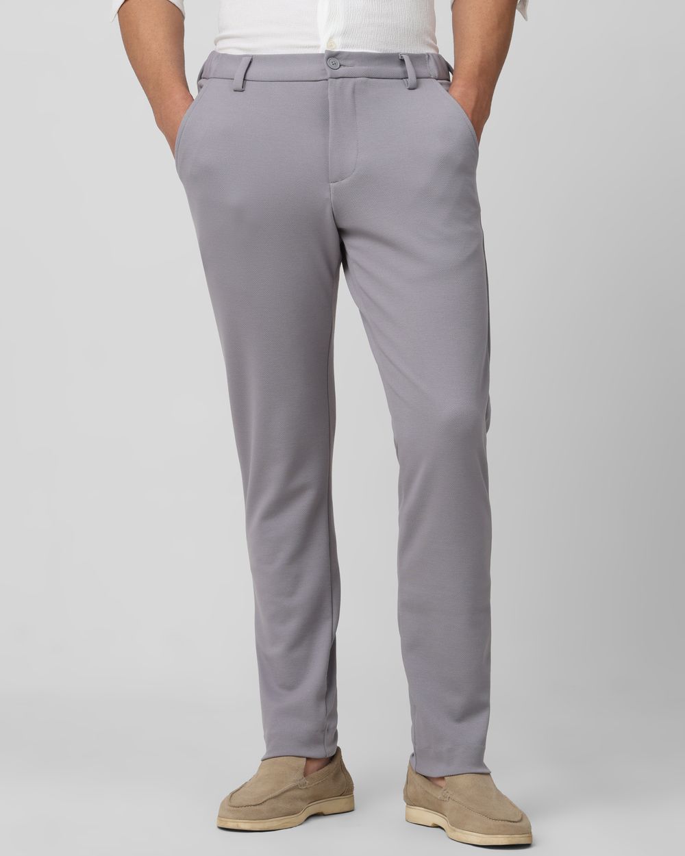 Grey Slim Fit Jersey Flat Front Pants Trousers