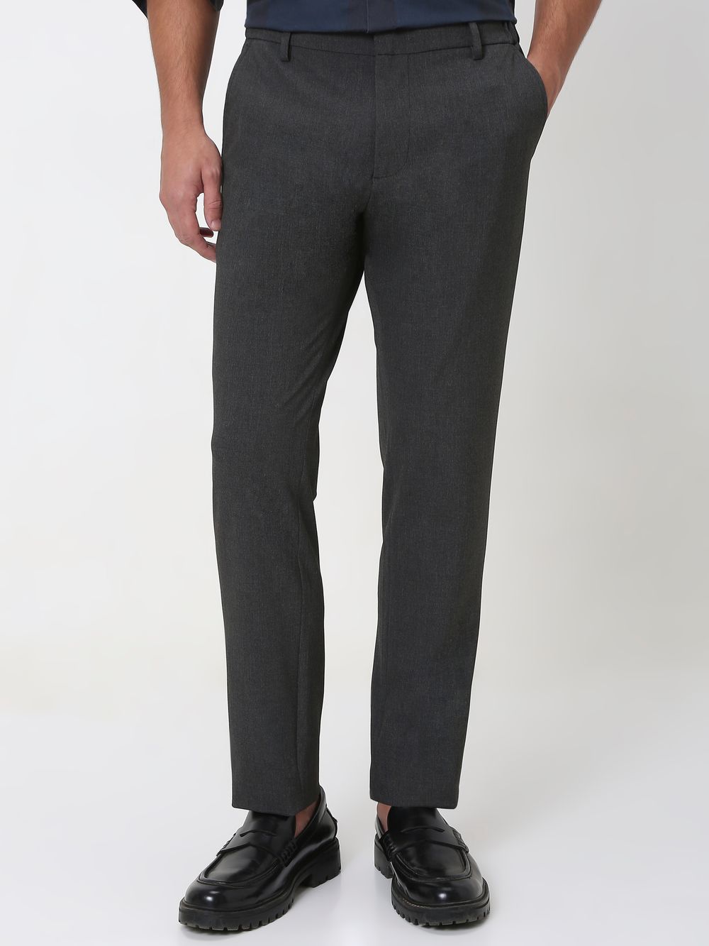 Black Slim Fit Textured Jersey Stretch Chinos Trouser