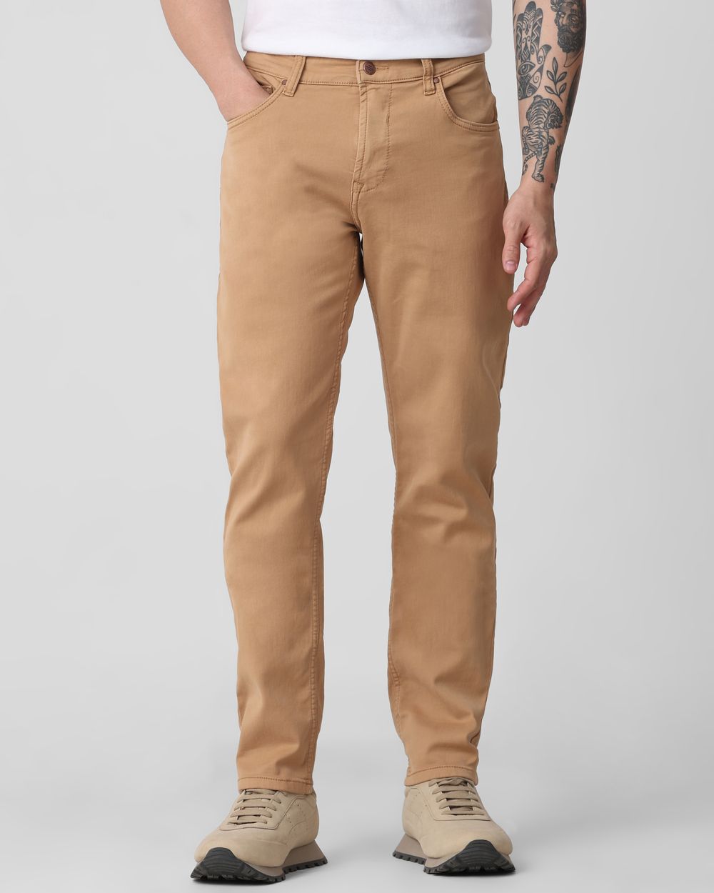 Khaki Straight Fit Superstretch Coloured Jeans