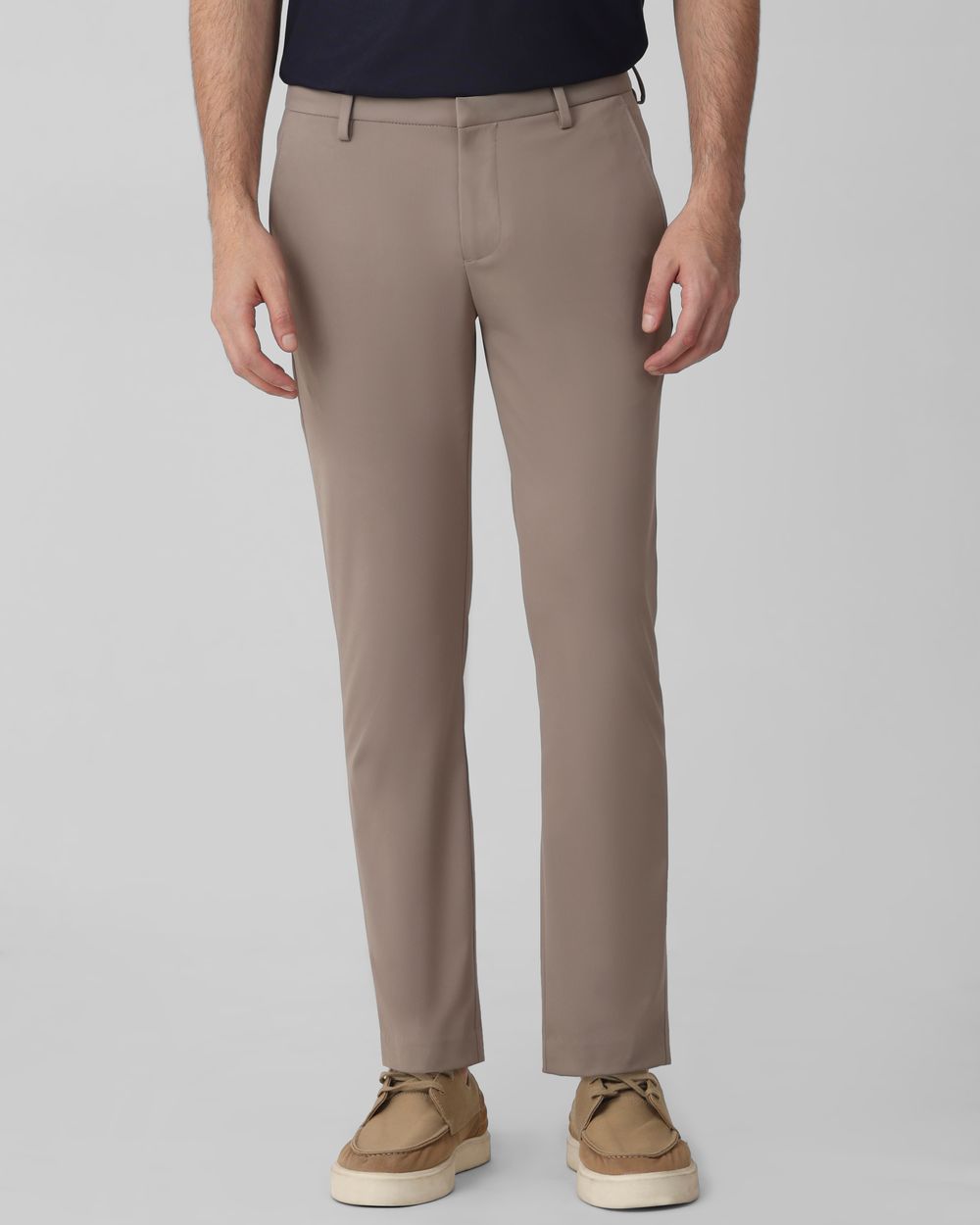 Khaki Ankle Length Jersey Flat Front Pants Trouser