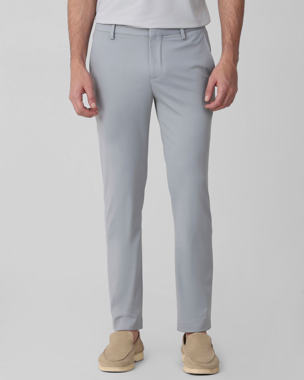 Grey Ankle Length Jersey Flat Front Pants Trouser