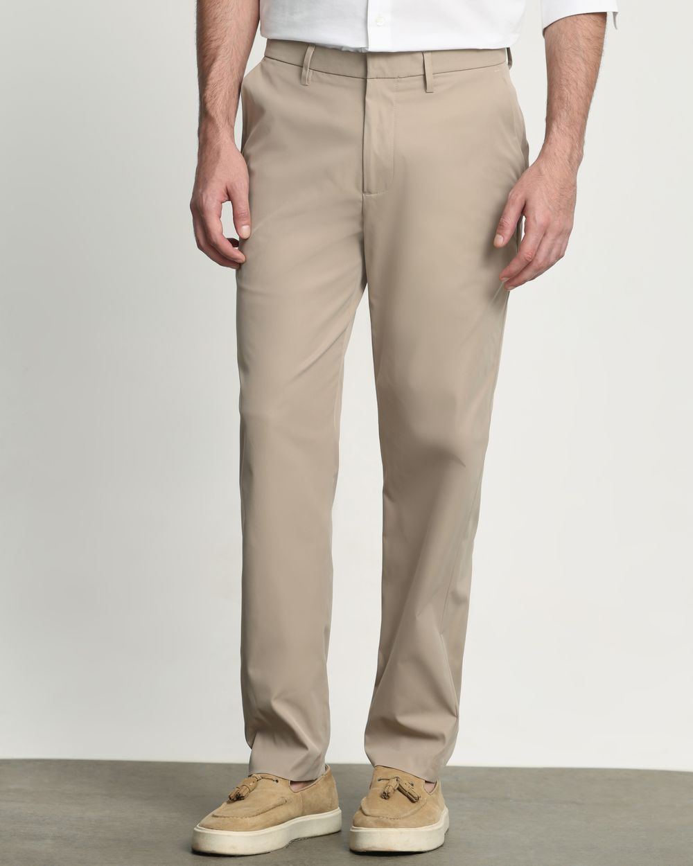 Khaki Slim Fit Tech Stretch Flat Front Pants