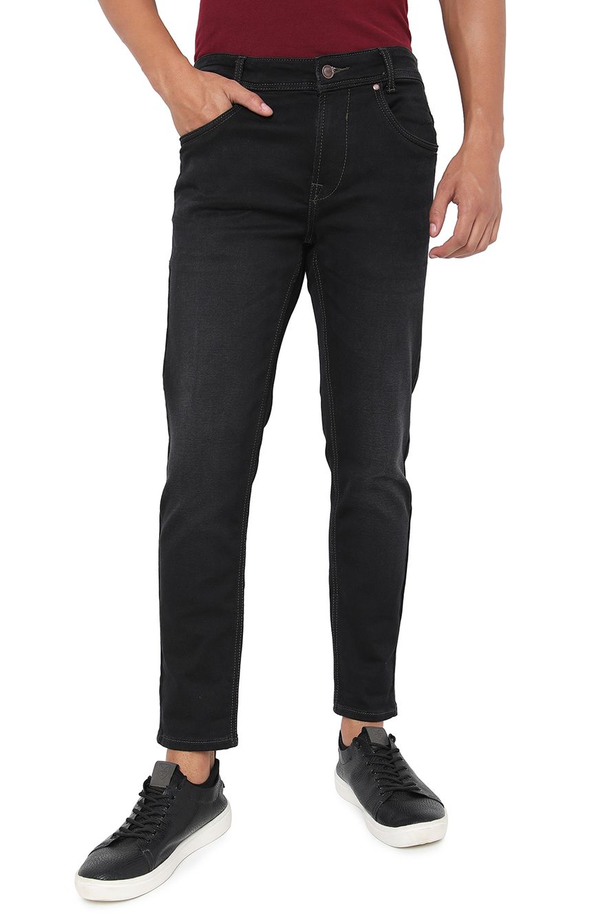 Black Ankle Length Knitted Stretch Jeans
