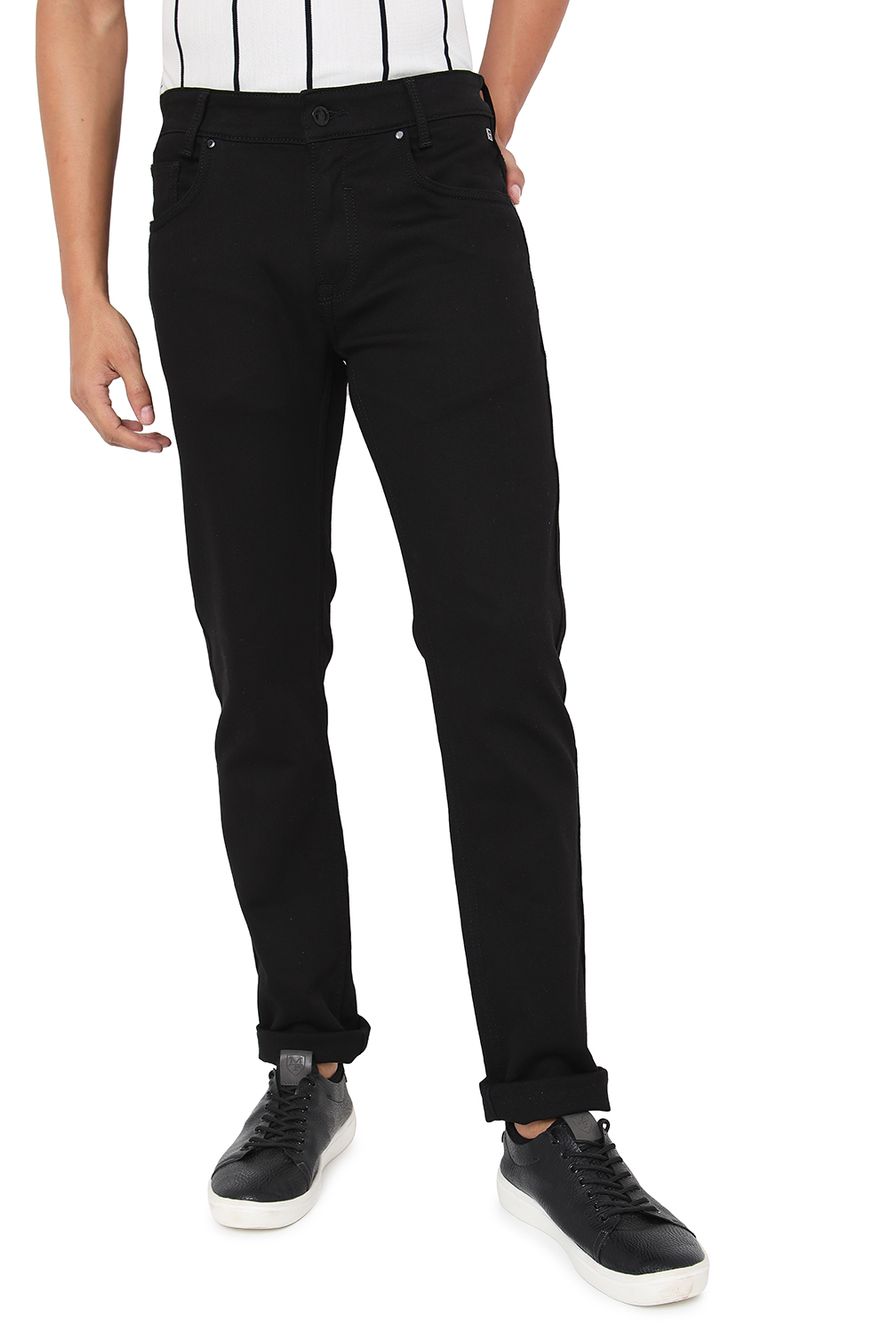 Jet Black Narrow Fit Knitted Stretch Jeans