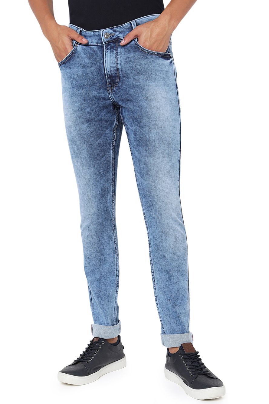 Light Blue Skinny Fit Knitted Stretch Jeans