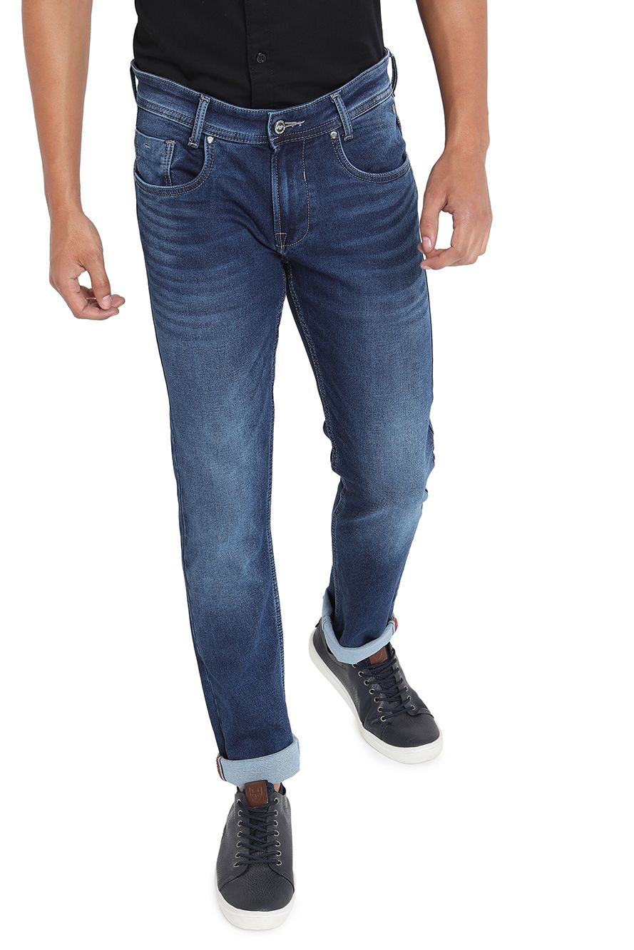 Dark Blue Narrow Fit Knitted Stretch Jeans