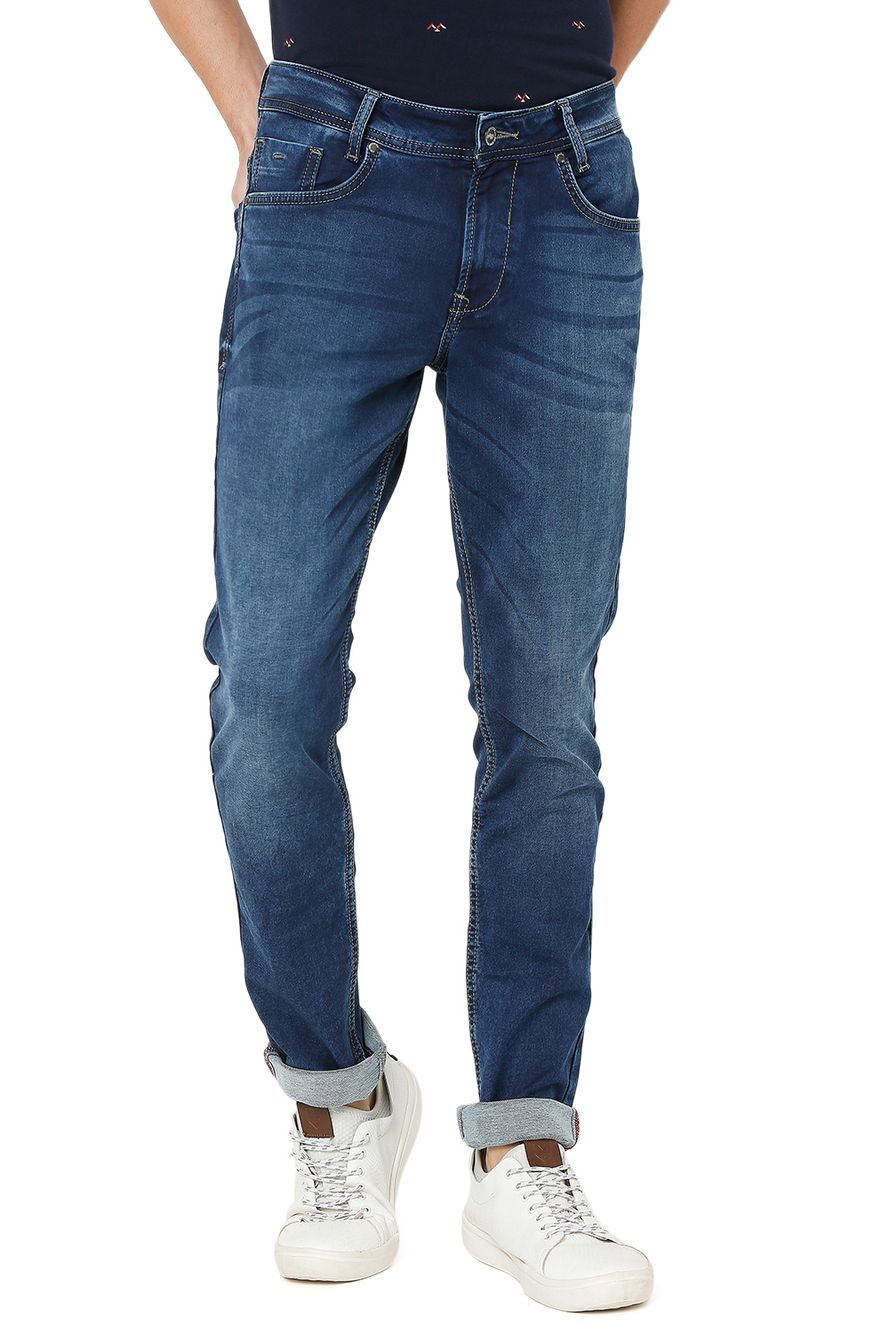 Dark Blue Skinny Fit Knitted Stretch Jeans