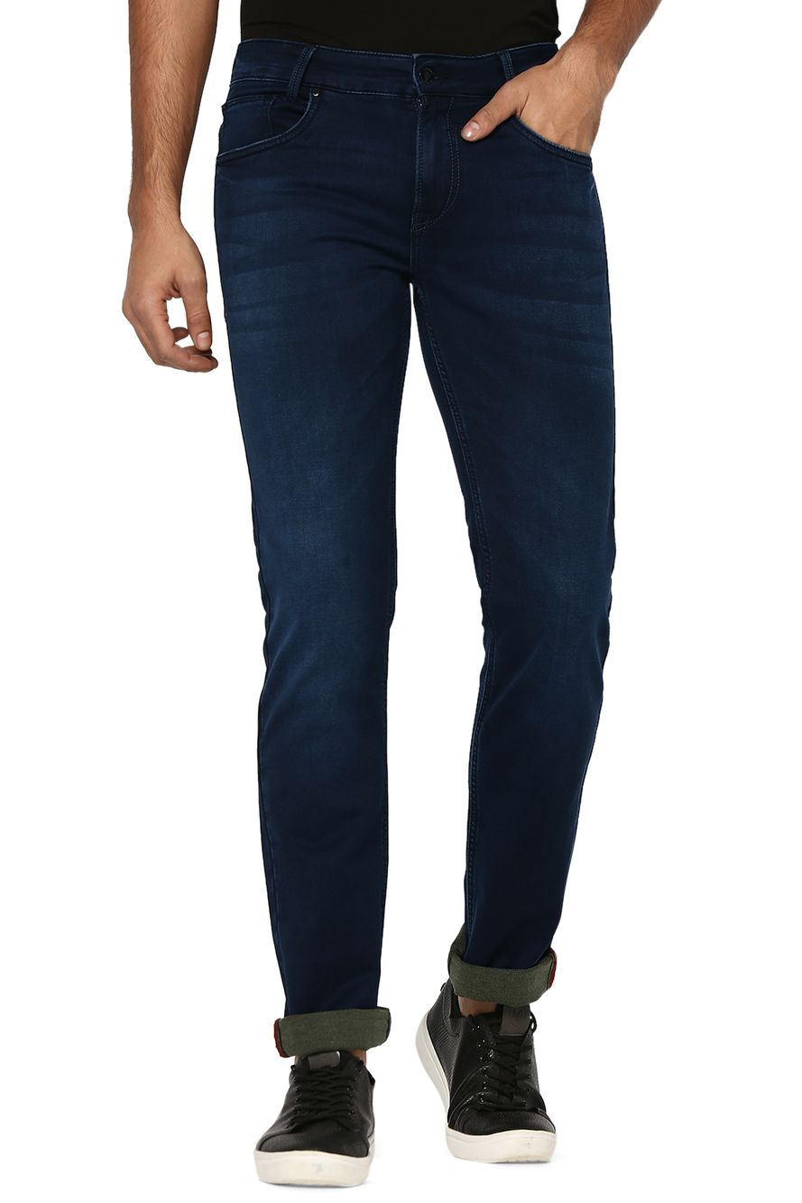 Blue Black Narrow Fit Knitted Stretch Jeans
