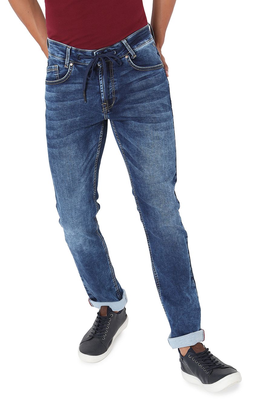 Mid Blue Super Slim Fit Knitted Lightweight Stretch Jeans