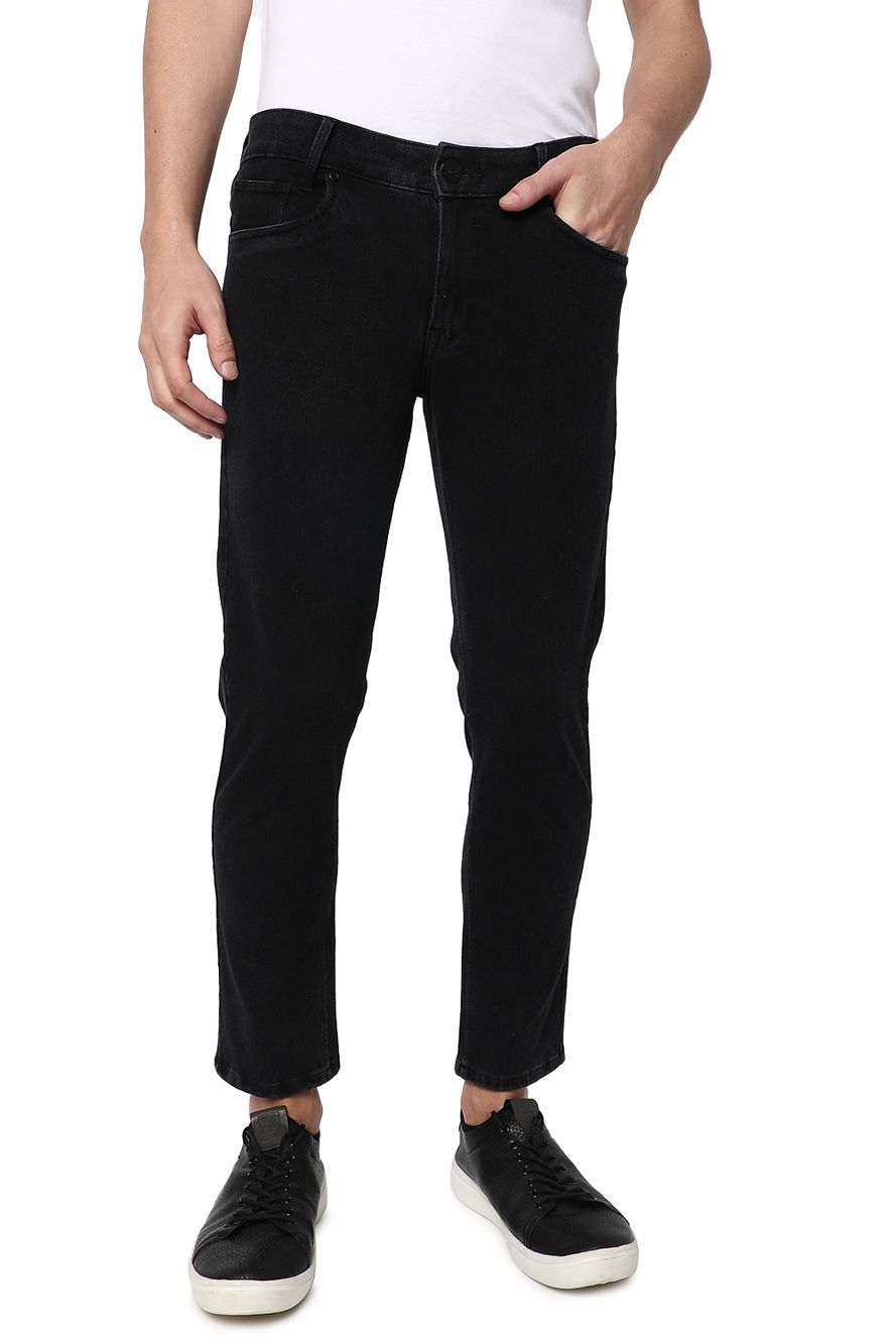 Black Ankle Length Knitted Lightweight Stretch Jeans