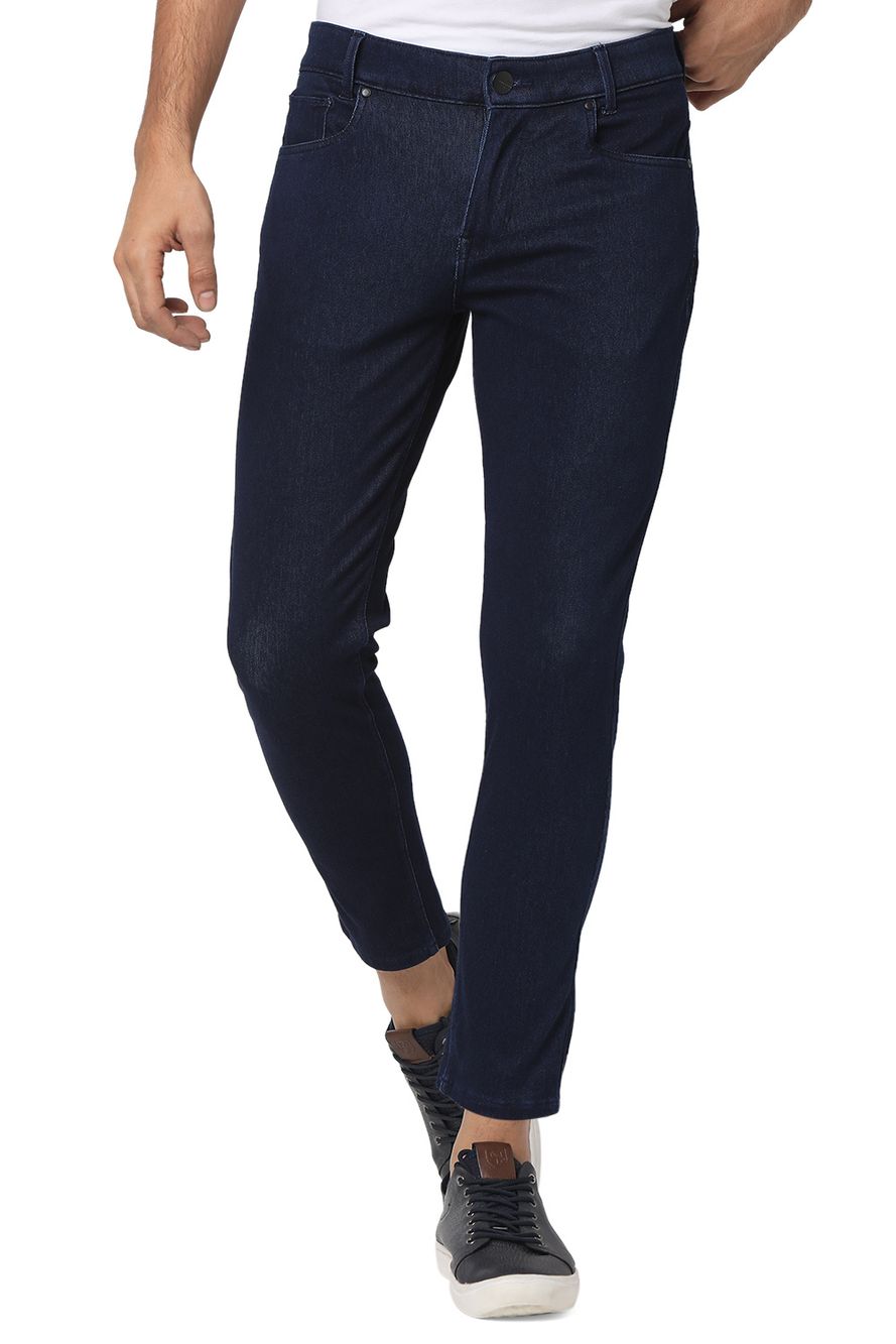 Navy Ankle Length Knitted Lightweight Stretch Jeans