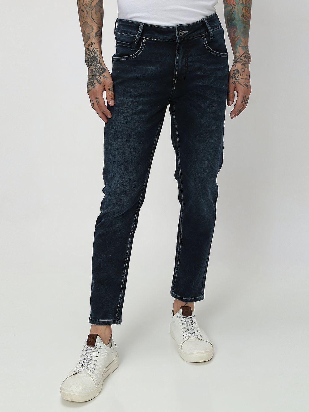 Blue Black Ankle Length Denim Deluxe Stretch Jeans