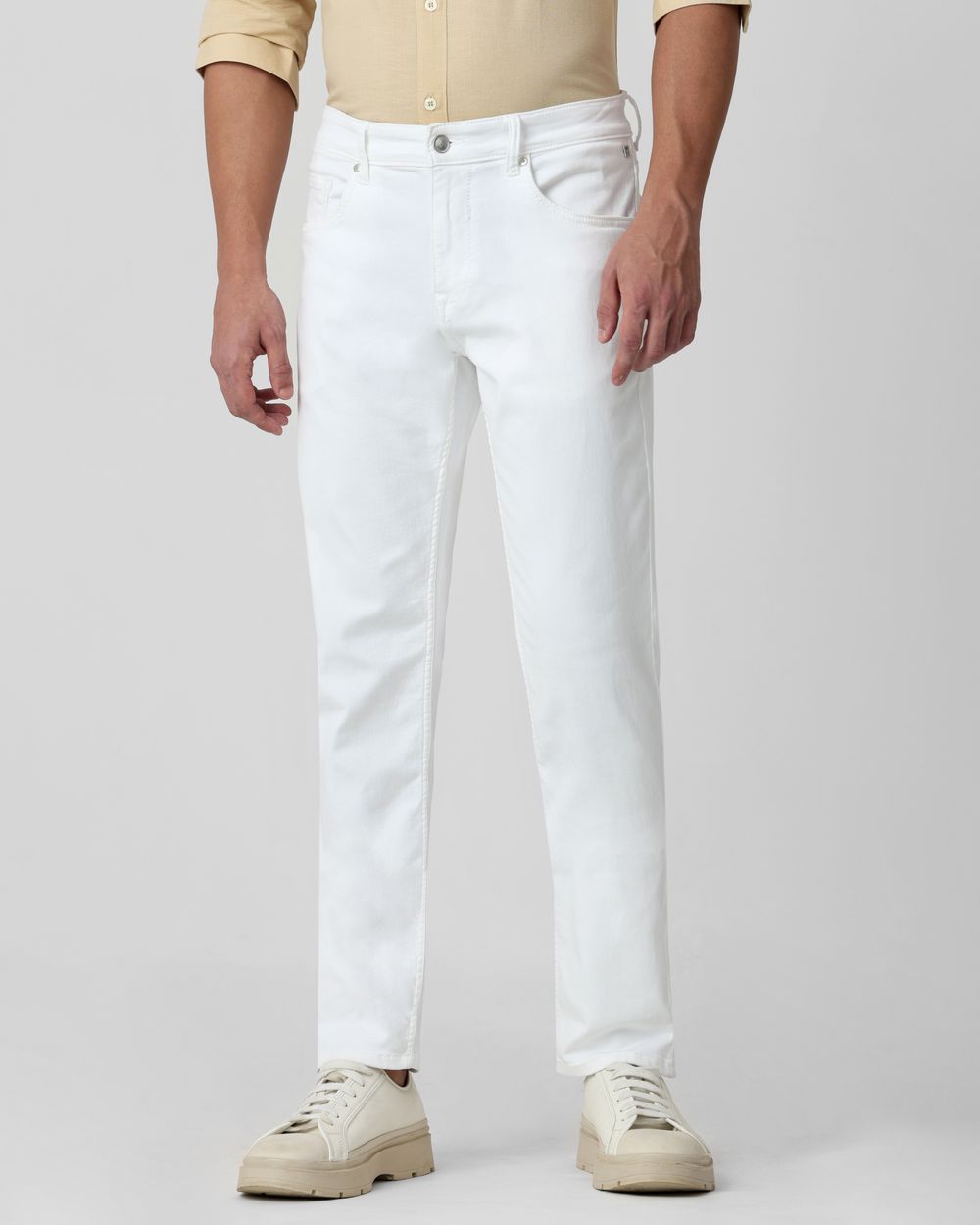 White Straight Fit Denim Deluxe Stretch Jeans