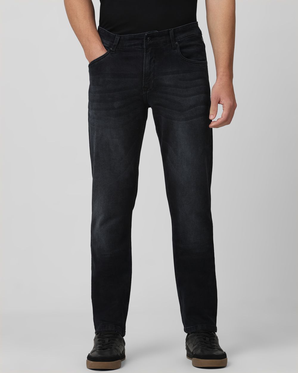 Black Straight Fit Denim Deluxe Stretch Jeans