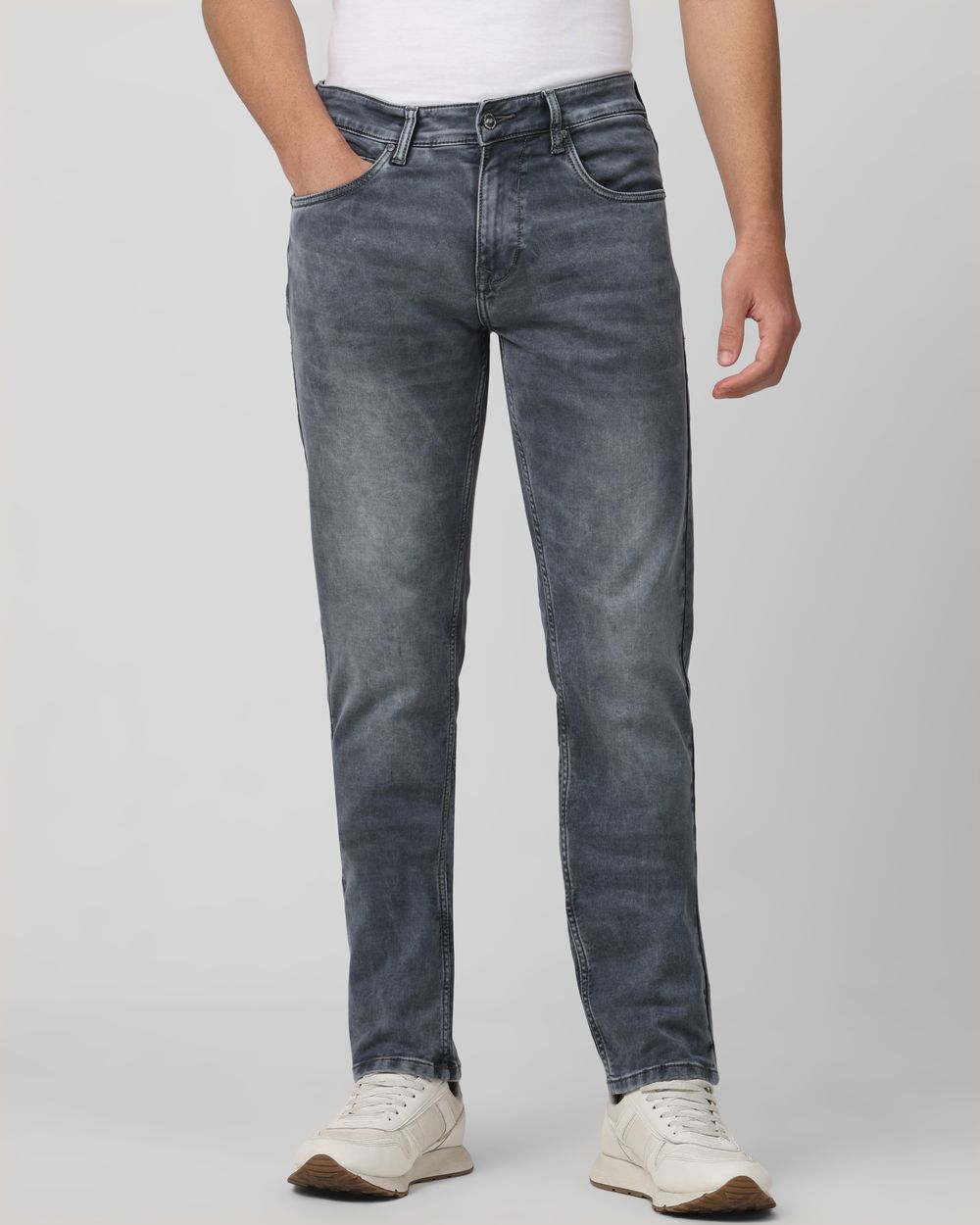 Grey Straight Fit Denim Deluxe Stretch Jeans