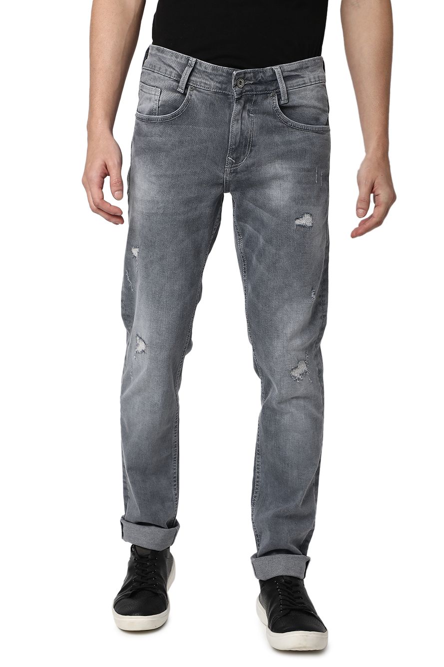 Grey Super Slim Fit Distressed Stretch Jeans